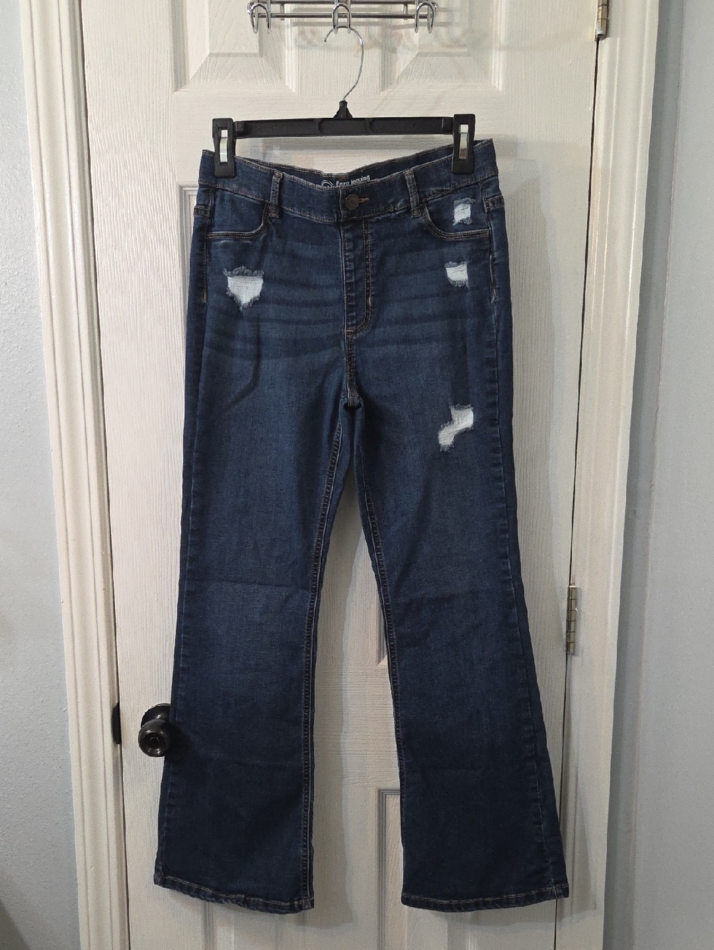 wonder nation Dark Indigo Flared Jeans with Distressed Details